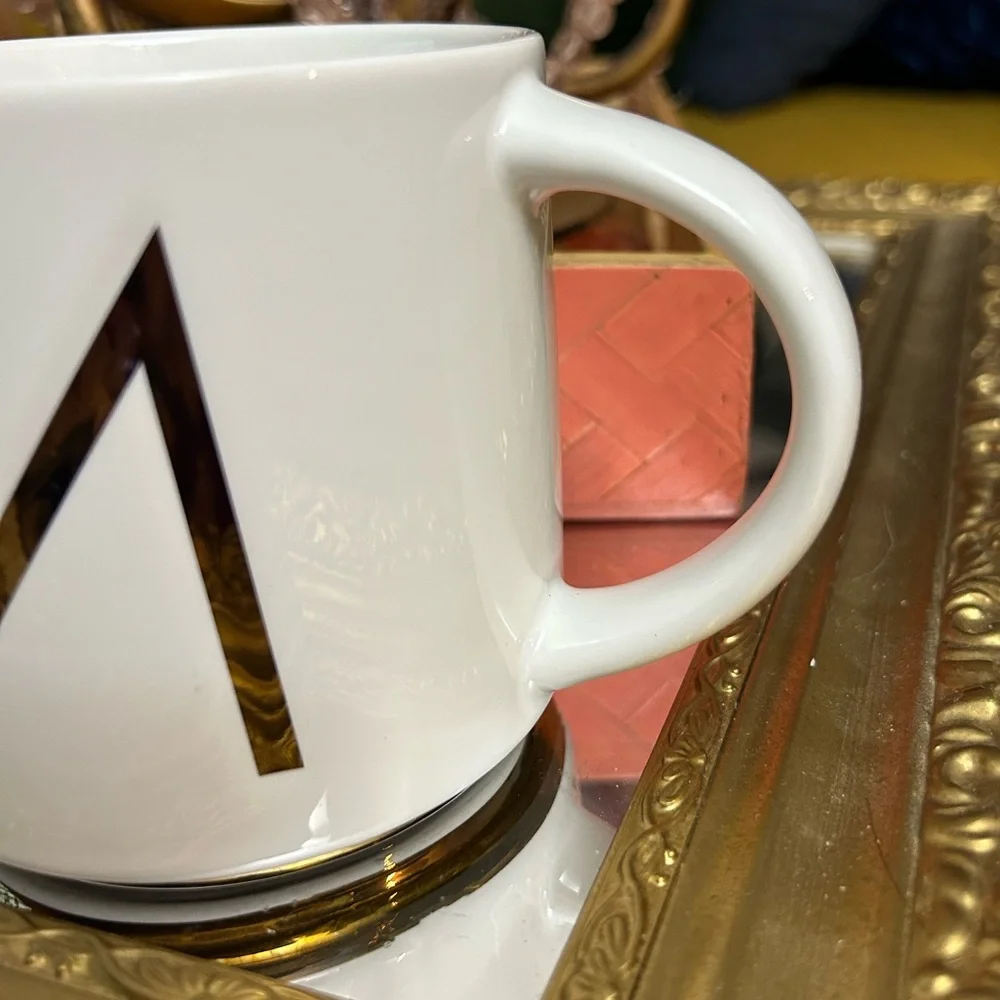 William Sonoma Gold Monogram Porcelain 15 Oz. Mug Letter “M” Discontinued